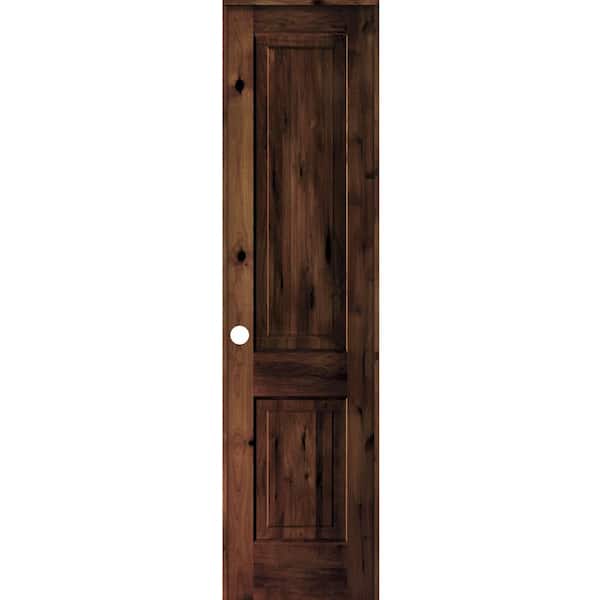 Krosswood Doors 18 in. x 96 in. Rustic Knotty Alder 2 Panel Right Hand Red Mahogany Stain Wood Single Prehung Interior Door w/Square Top