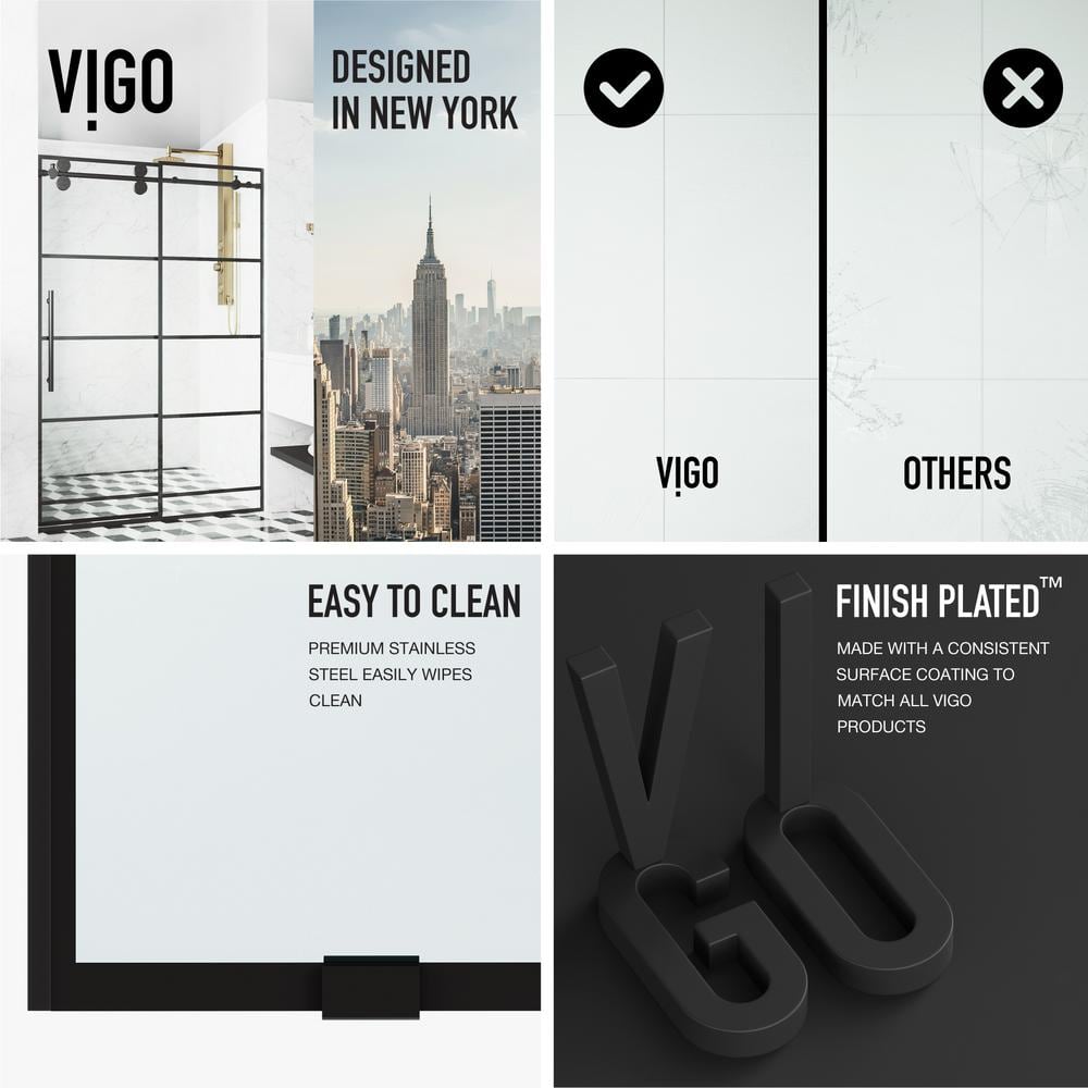 Elan 56-60" Matte Black Frameless Sliding Shower Door with Clear Glass