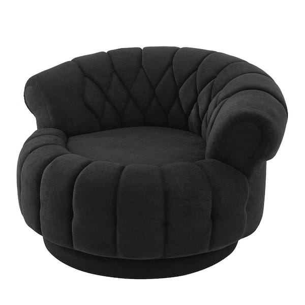 45.9 in.  Square Arm Chenille Round Sofa in Black (Seats 1)
