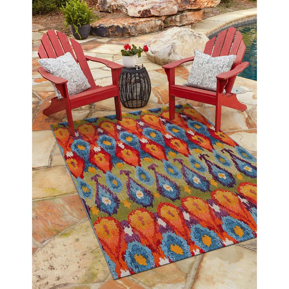 Colorful Ikat 4' x 6' Synthetic Outdoor Rug