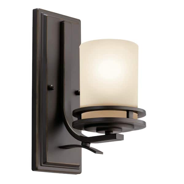 Hendrik 1-Light Olde Bronze Bathroom Indoor Wall Sconce Light with Light Umber Etched Glass Shade