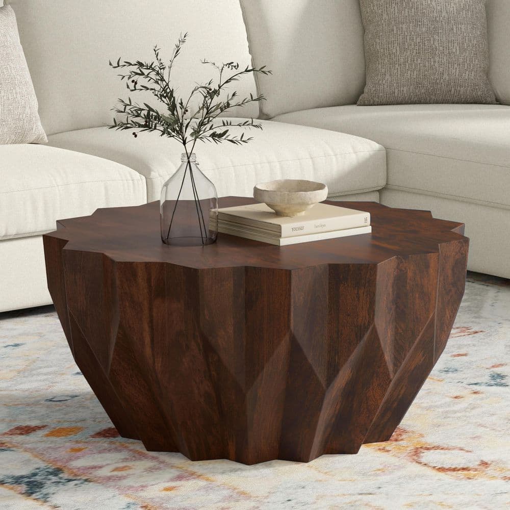 Turnbull Round Walnut Mango Wood Geometric Coffee Table