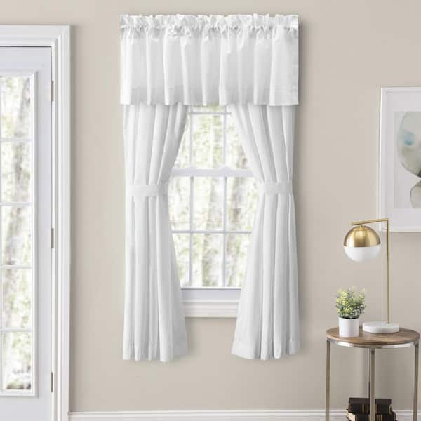 Ellis Curtain Classic White Polyester/Cotton 80 in. W x 84 in. L Rod Pocket  Sheer Tailored Curtain Pair with Ties 730462148209 - The Home Depot