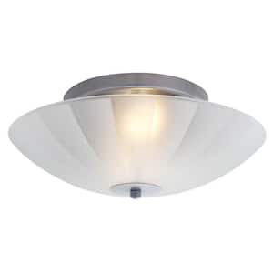 17.8 in. 2-Light Ceiling Fixture Paint Silver Flush Mount Ceiling Light with White Glass Shade