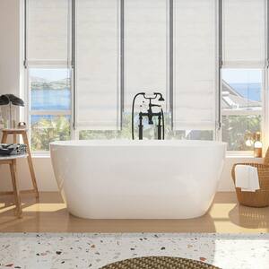 59 in. x 30 in. Stone Resin Flatbottom Solid Surface Non-Slip Freestanding Soaking Bathtub in Gloss White