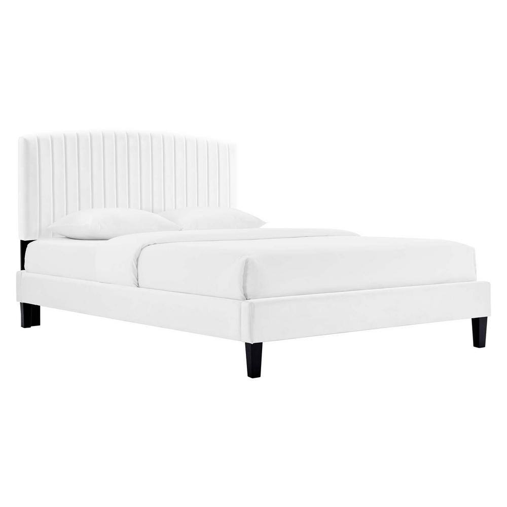 MODWAY Alessi Performance Velvet King Platform Bed in White MOD7045