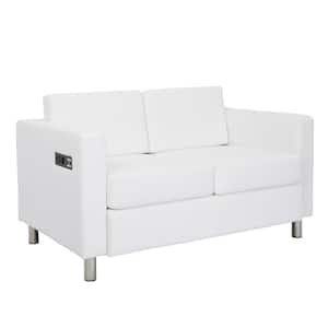 Atlantic 51.5 in. White Faux Leather 2-Seater Loveseat with Charging Station