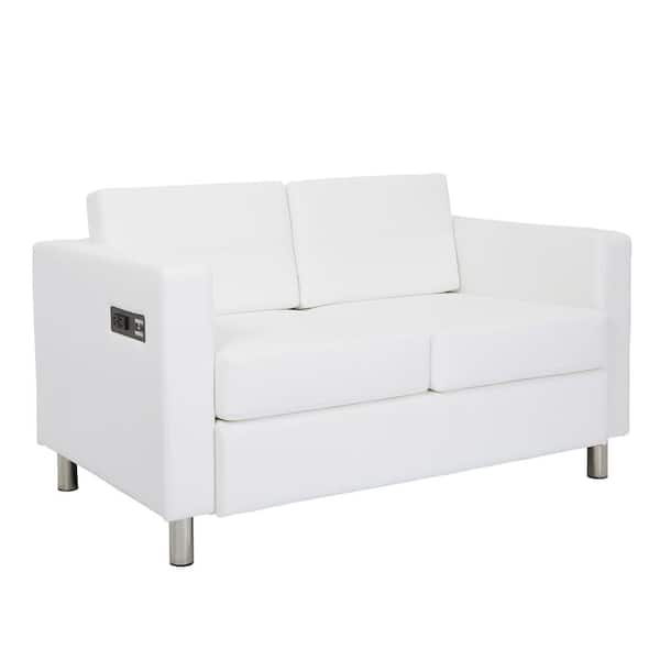 OSP Home Furnishings Atlantic 52 in. White Faux Leather 2-Seat Loveseat with Charging Station