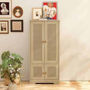 22.83 in. Functional Rattan 4 Doors Rope Woven Storage Dresser Accent Cabinet for Bedroom Living Dining Room Hallway