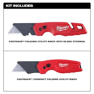 FASTBACK Folding Utility Knife and Compact Utility Knife w/12-24 AWG Adjustable Compact Wire Stripper/Cutter (3-Piece)