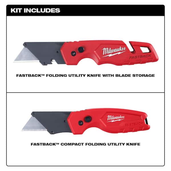 FASTBACK Folding Utility Knife and Compact Folding Utility Knife with Blade Storage and Gut Hook (2-Piece)