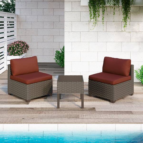 TK CLASSICS Keys 3-Piece Metal Patio Conversation Set with Crimson Cushions