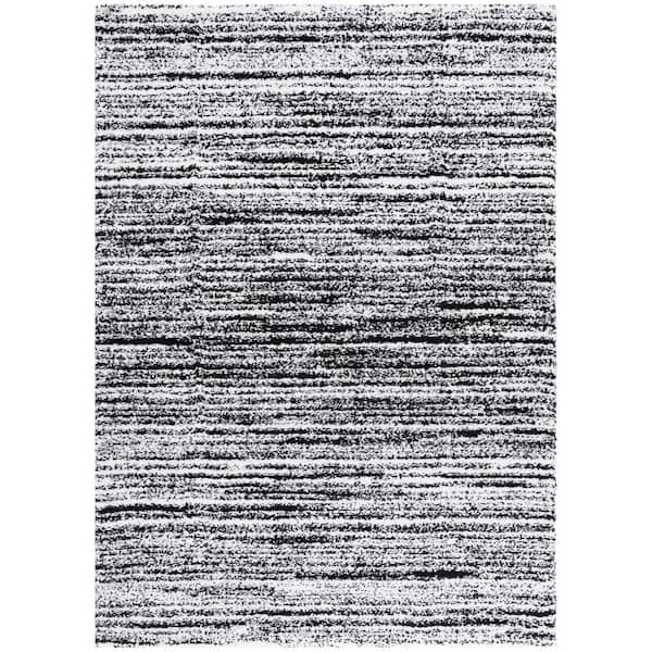 Rumi Shag 8 ft. x 10 ft. Black/Ivory Abstract Striped Area Rug
