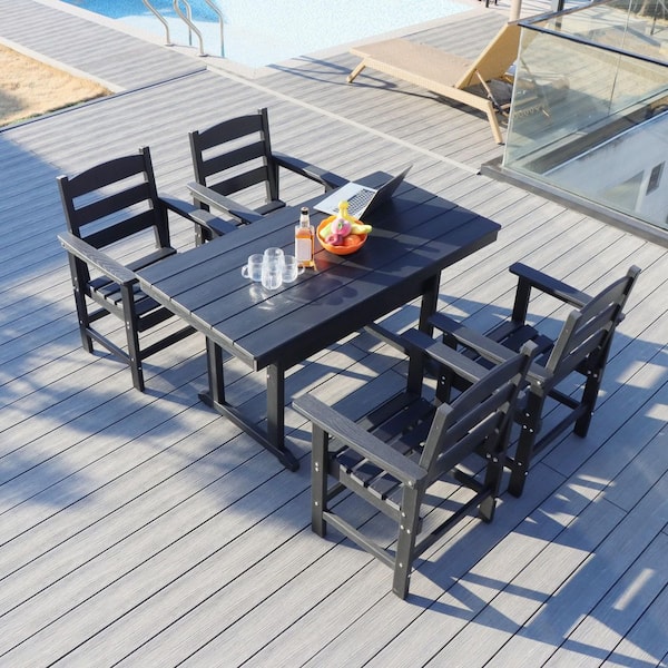 5-Piece Black HDPE Wood Outdoor Dining Set