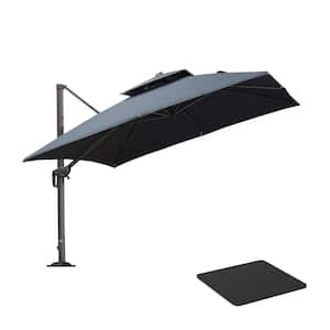 10 ft. Square Olefin 2-Tier Aluminum Cantilever 360° Rotation Patio Umbrella with Base Plate, Dark Gray