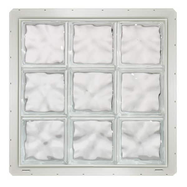 CrystaLok 24.25 in. x 24.25 in. x 3.25 in. Wave Pattern Vinyl Framed Glass Block Window with White Colored Vinyl Nailing Fin
