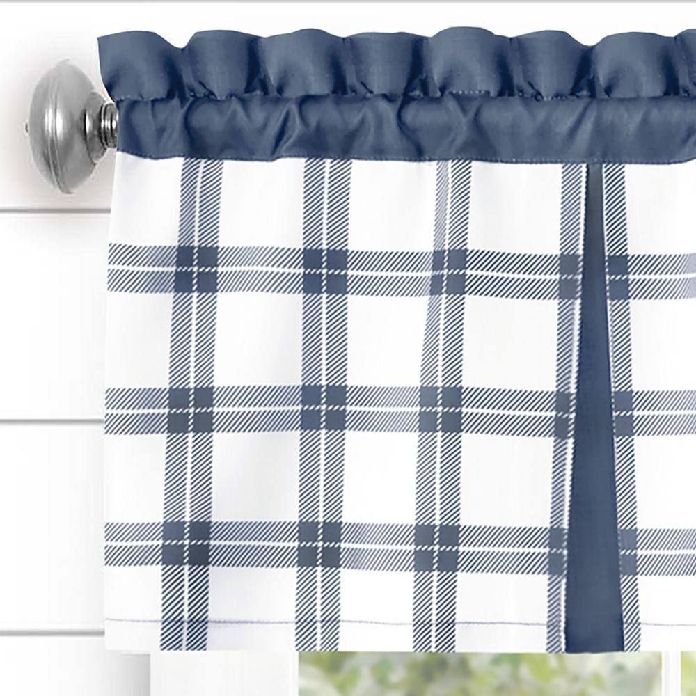 Tate Blue and White Plaid Polyester Rod Pocket Valance