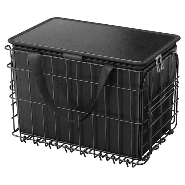 Rear Bike Basket, Folding Wire Bicycle Basket with Cargo Net, Removable Liner Bag and Waterproof Cover, Quick Release