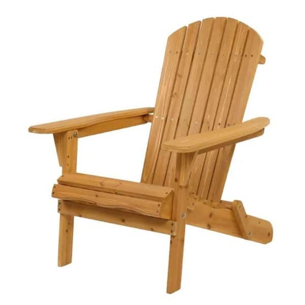 ESILOO Folding Adirondack Chair-Natural Fir Wood Lounger with Slanted Seat and Wide Back, Space-Saving Outdoor Patio Furniture