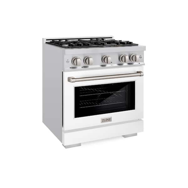 Select 30 in. 4-Burner Gas Range with Gas Convection Oven in Stainless Steel and Matte White Door