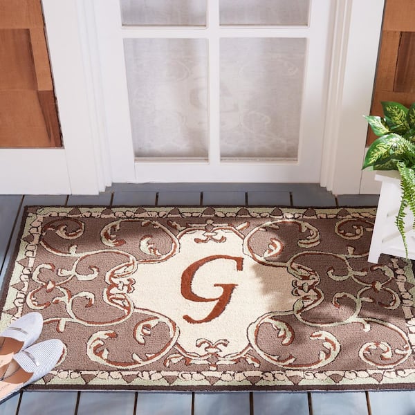 Monogram Mocha 3 ft. x 4 ft. "G" Ornate Floral Indoor/Outdoor Area Rug