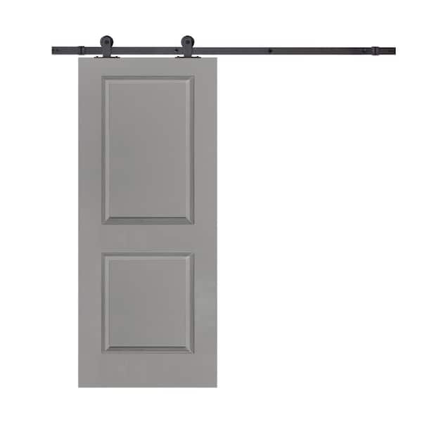 CALHOME 30 in. x 80 in. Light Gray Painted Finished Composite MDF 2 Panel Interior Sliding Barn Door with Hardware Kit