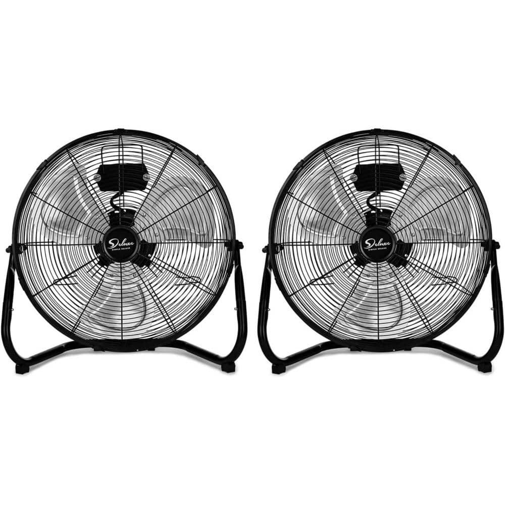 20 in. 3 Fan Speeds in Black Floor Fan with Built-in Carry Handle (2-Pack) 