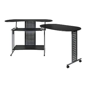 47 in. L-Shaped Black/Silver Computer Desk with Keyboard Tray