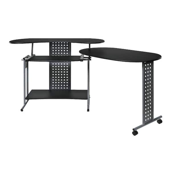 OneSpace 47 in. L-Shaped Black/Silver Computer Desk with Keyboard Tray