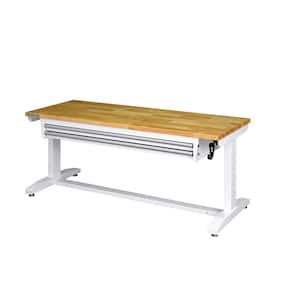 62 in. Adjustable Height Work with 2-Drawers Table in White