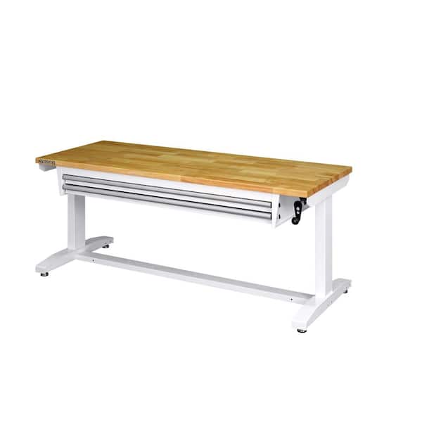 Husky Tool Storage 62 in. W White Adjustable Height Work Table with 2-Drawers