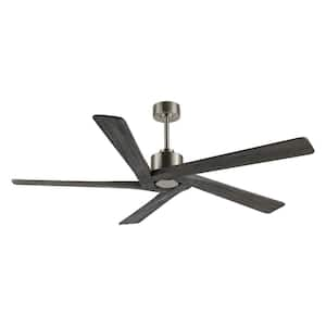 64 in. DC Indoor Nickel Ceiling Fan without Lights, 5 Reversible Carved Solid Wood Blades Remote Control