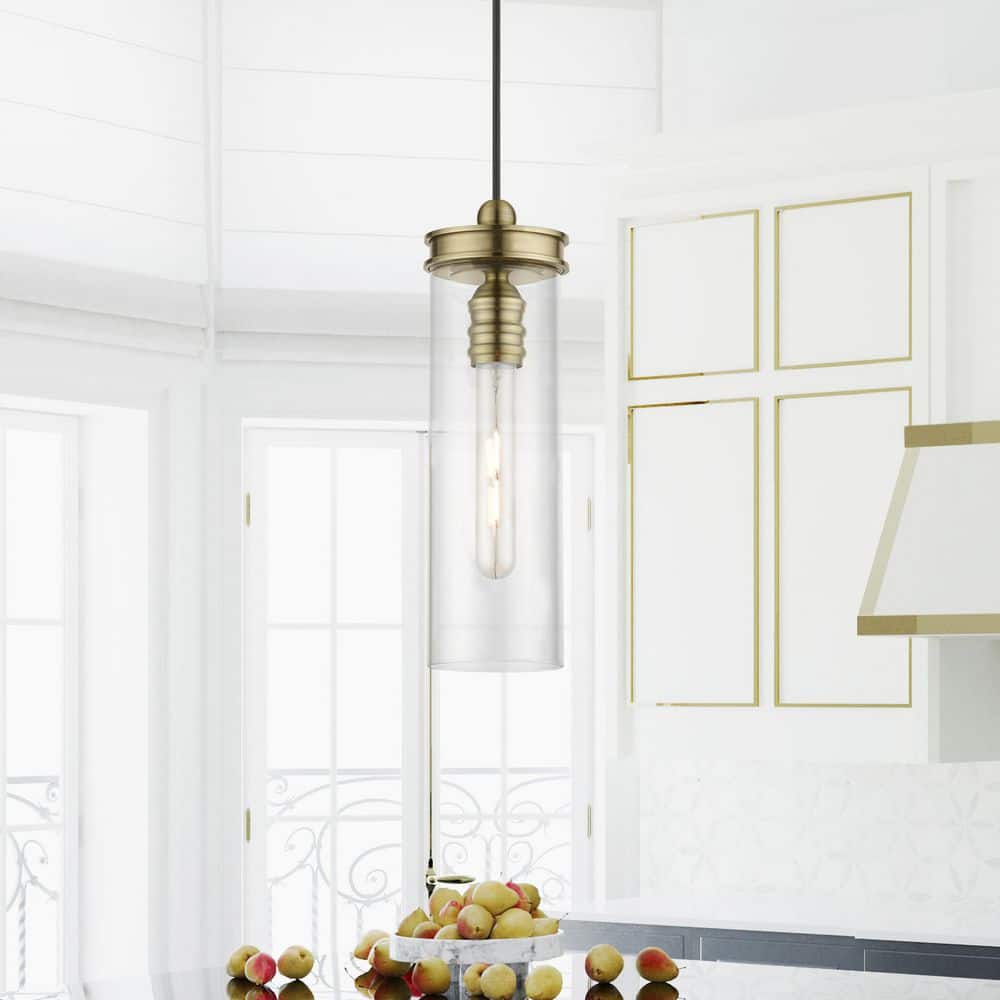 Antique Brass Mini Pendant with Clear Glass Shade