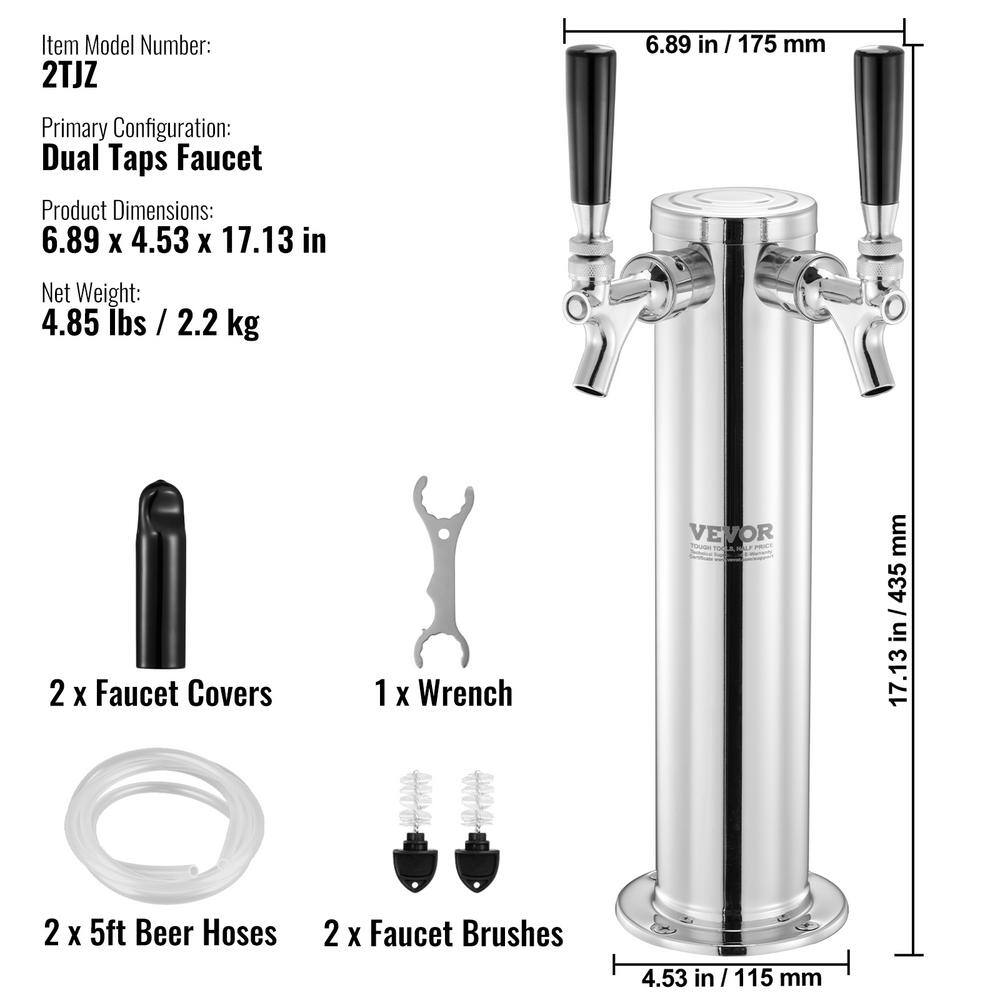 Dual Taps Stainless Steel Beer Dispenser with Chrome-Plated Brass Faucets