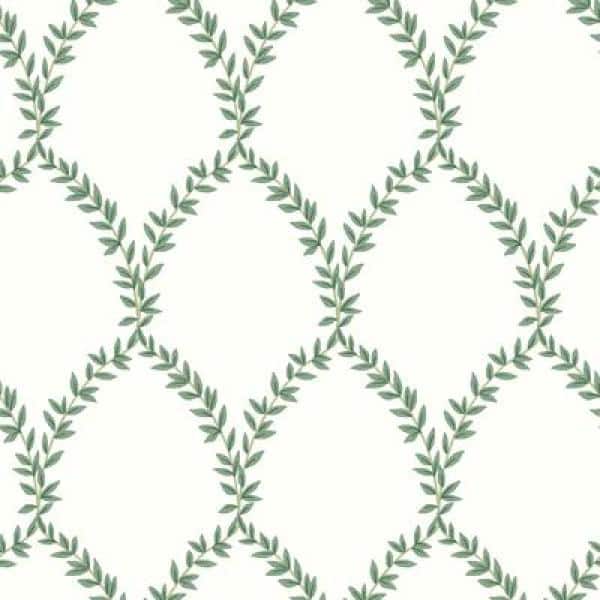 Laurel Leaf Arc 27' x 27" Removable Wallpaper Roll in Green/White