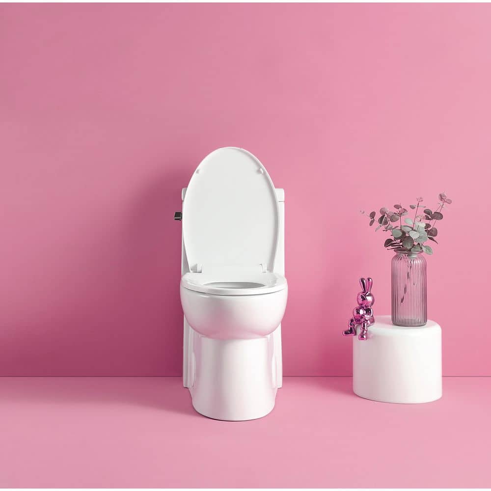 12 in. Rough 1-Piece 1.28 GPF Single-Flush Bathroom Elongated Toilet in Glo