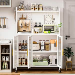 White 56 in. H Metal Pantry Organizer with Doors and Swivel Wheels