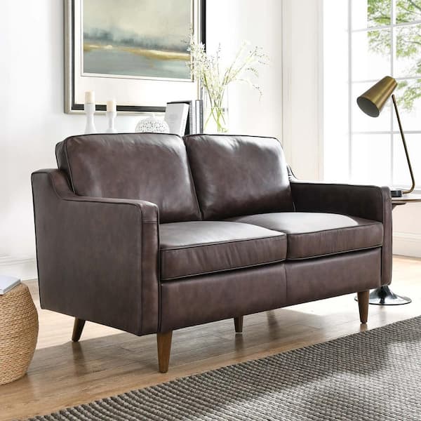 Genuine Leather Loveseat In Brown Seats, Grey Leather Loveseat And Chair
