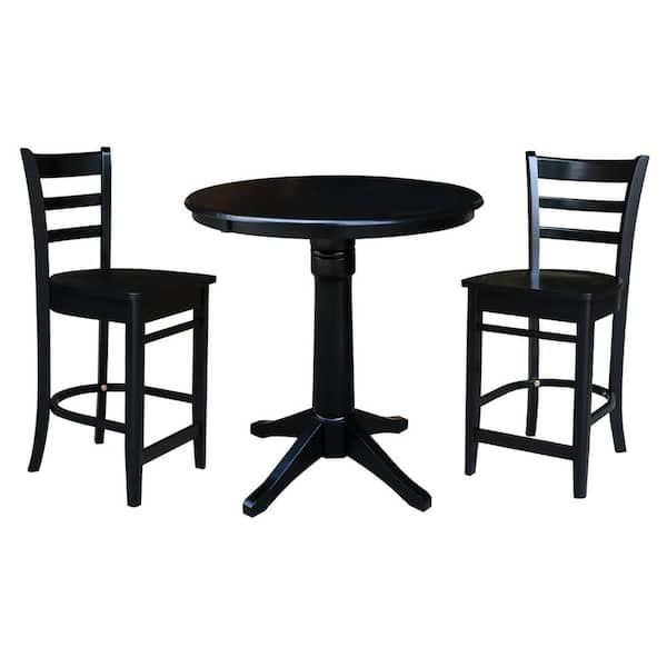 International Concepts 3-Piece 36 in. Black Solid Wood Round Table with 2-Side Stools