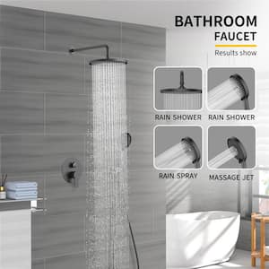 4-Spray Patterns 10 in. 2.0 GPM Wall Mount Round Dual Shower Heads Rainfall Shower Head in Matte Black (Valve Included)