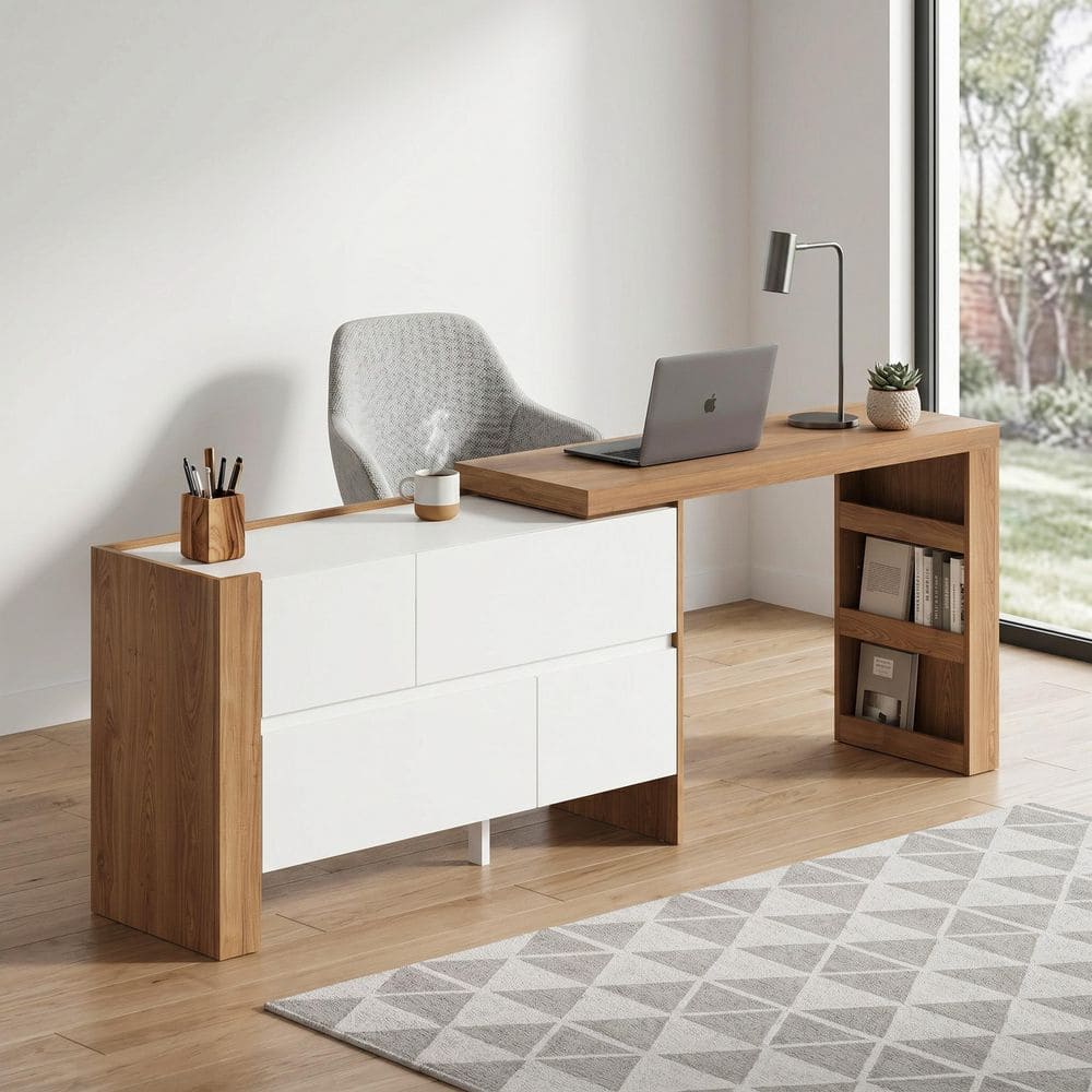 83.8 in. Width Rectangle Multi-Colored Wood 4 Drawers Compuer Desk, Writing Foldable Home Office Desk