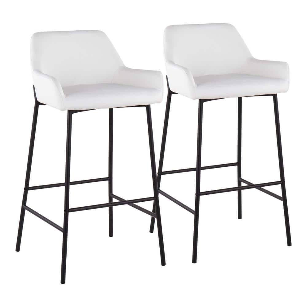 Lumisource Daniella 38 in. Fixed Height White Faux Leather and Black Steel Bar Stool (Set of 2)