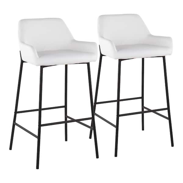 Lumisource Daniella 38 in. Fixed Height White Faux Leather and Black Steel Bar Stool (Set of 2)