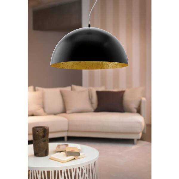 Eglo Gaetano 21 in. W Exterior Black with in. Light Interior Depot 94228A x H LED - Black Shade Home Integrated The 72 and Pendant Gold Metal