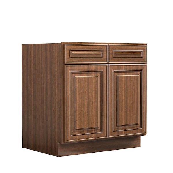 Hausvita 33 in. W x 24 in. D x 34.5 in. H Plywood Ready to Assemble Kitchen Base Cabinet in Cameo Scotch