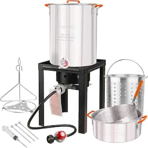 4-Piece Stainless Steel Cookware Set, Turkey Fryer Set, 30 qt. and 10 qt. Pots with Large Steamers, 55,000 BTU Burner