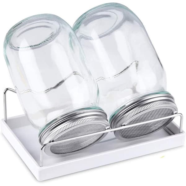 Sprouting Jar Kit w/ 2-Wide Mouth 32 oz. Mason Jars & 316 Stainless Steel Screen Lids Melamine Tray Stand Canning Brush