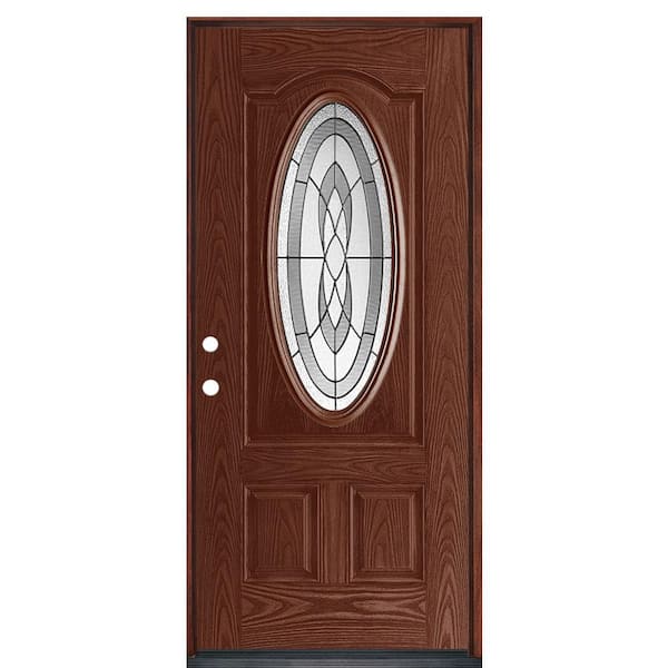Masonite 36 in. x 80 in. Crescendo 3/4 Oval Lite Stained Cherry Finish Textured Fiberglass Prehung Front Door with No Brickmold