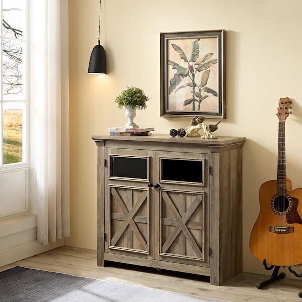 38 in. x 15.35 in. x 35 in. Gray Wash Vintage MDF Storage Cabinet with 2-Doors