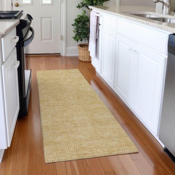Mayfield Premium Machine Washable Abstract AMF1057 Gold 2 ft. 3 in. x 7 ft. 6 in. Runner Rug